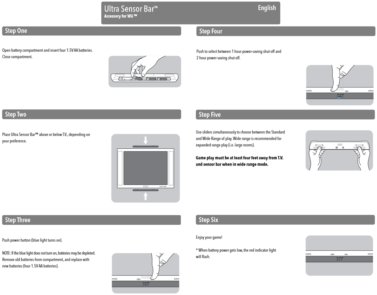 Image showing the setup steps for the PowerA Ultra Wii sensor bar