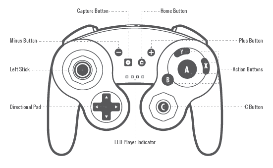 Main layout of the Nintendo Switch wireless Gamecube controller