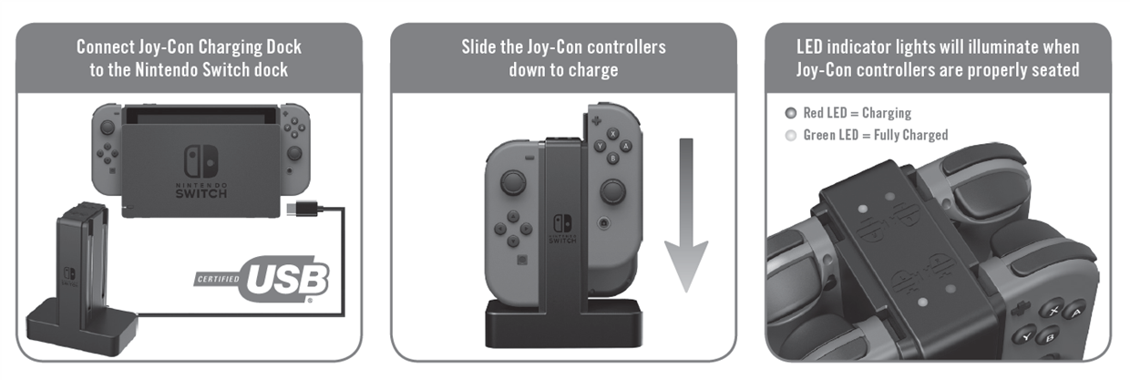 Image showing how to charge the Nintendo Joy-Cons with the charging dock