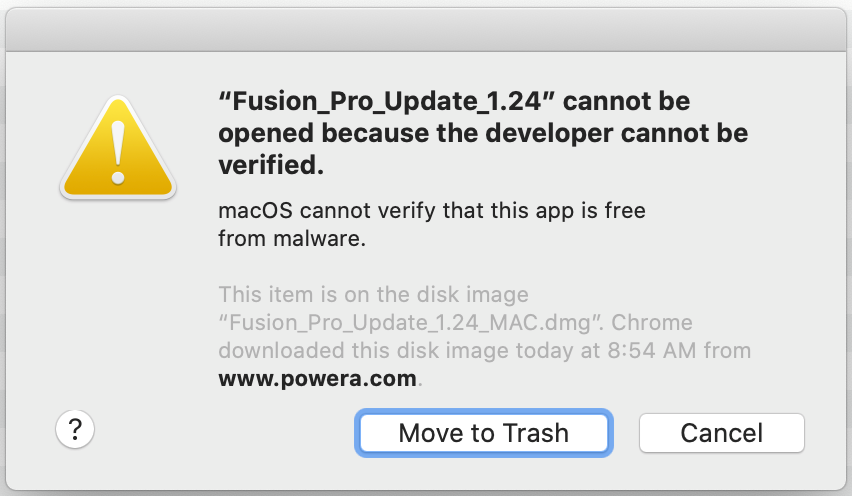Mac error informing the user that it cannot install the application