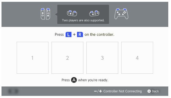 Nintendo Switch controller pairing menu screen