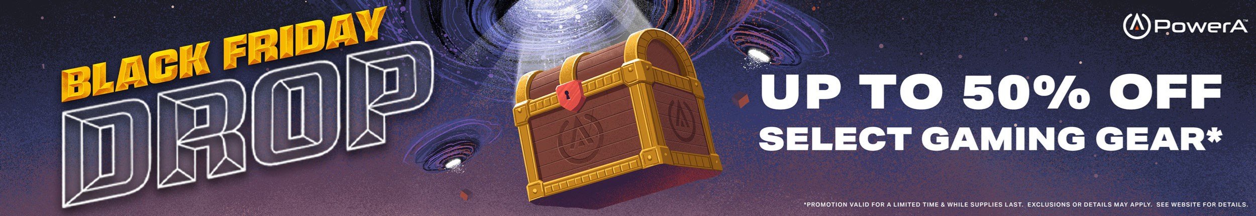 A treasure chest being beamed down by a flying saucer - announcing Black Friday Deals up to 50% off