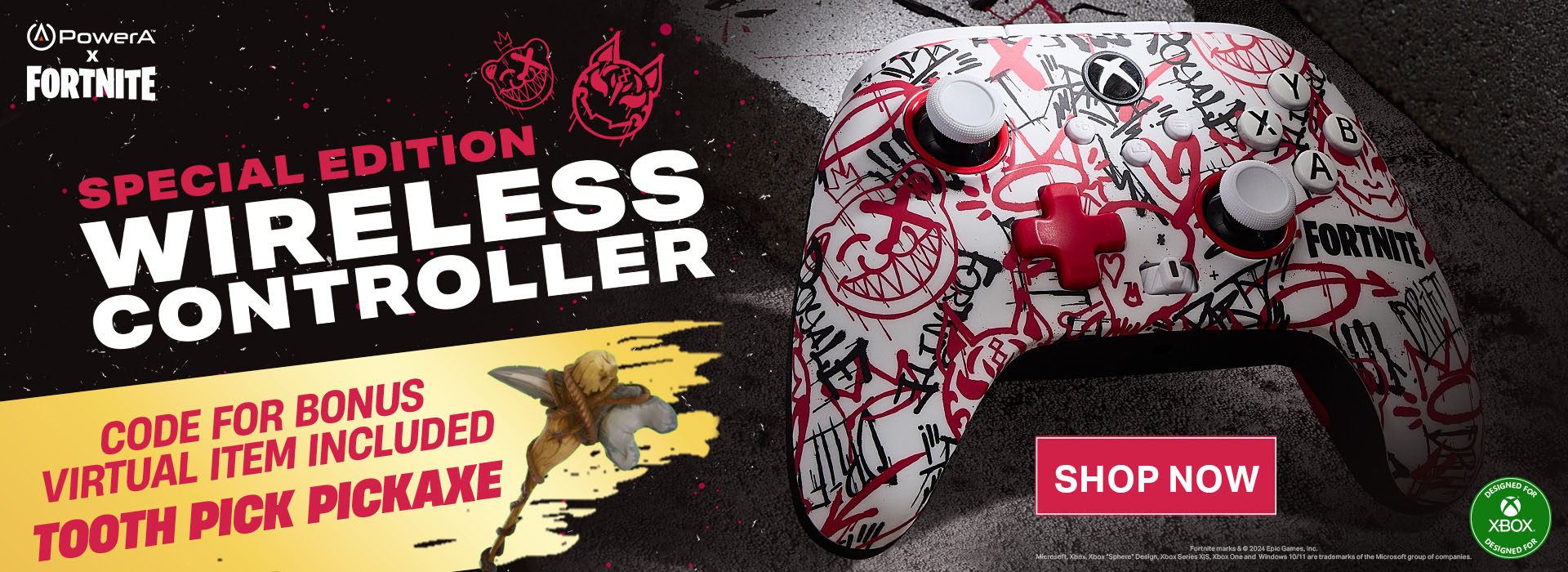 Fortnite SE Wireless Controller for Xbox and bonus virtual item - tooth pick pickaxe