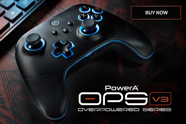 Glowing OPS v3 Wireless PC Controller held above a PC with text Designed for Dominance - Preorder Now