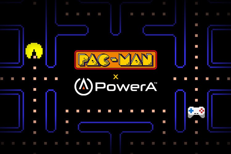 PAC-MAN x PowerA.  Classic game background with text announcing PowerA and PAC-MAN Partnership