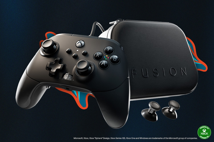 FUSION Pro 3 Controller and Case on a dark background with graffiti accents