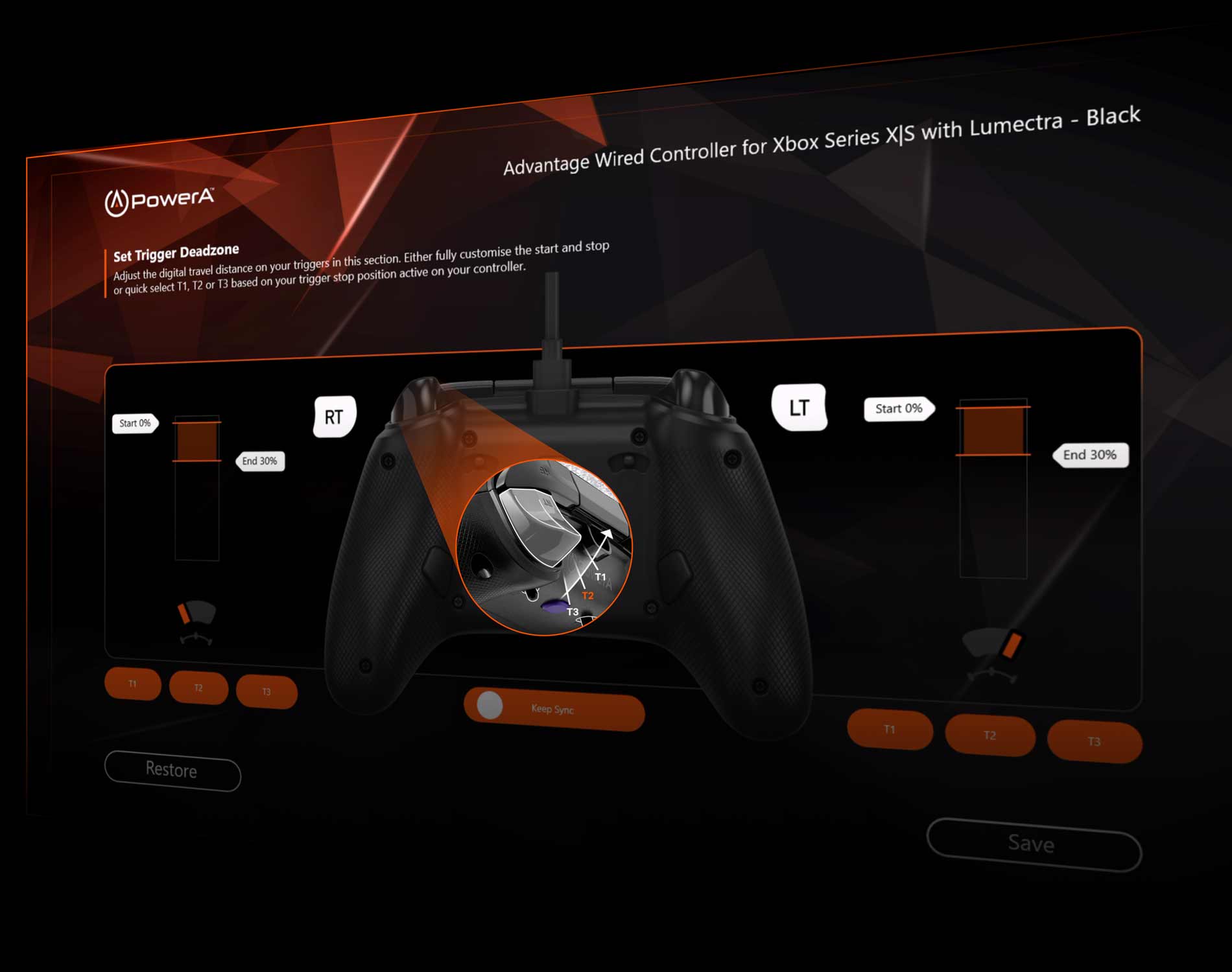 Gamer HQ App screen for adjusting trigger settings