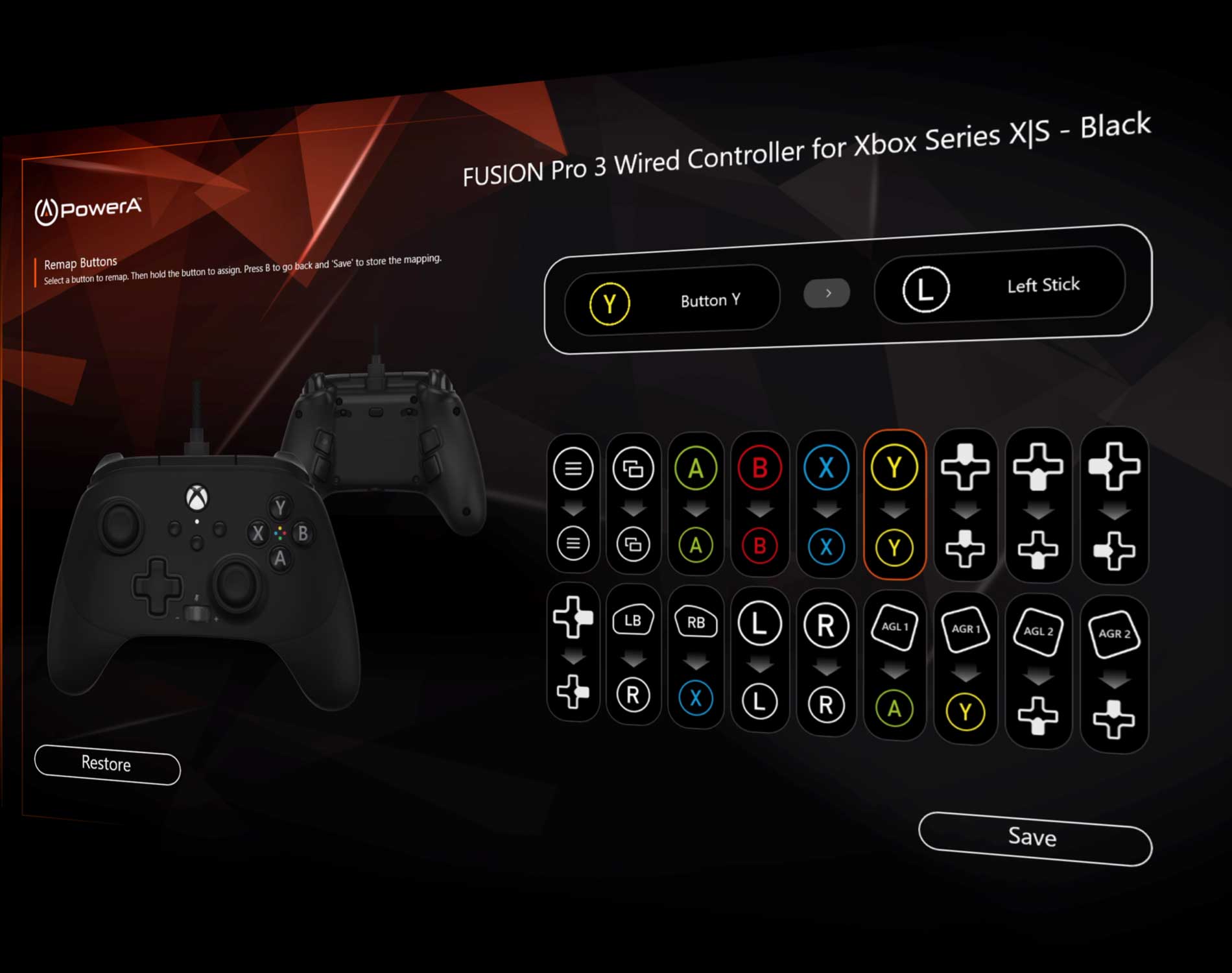 Gamer HQ App Button Remapping screen