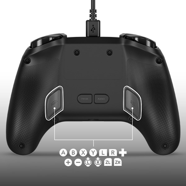 Back of controller showing mappable advanced gaming buttons